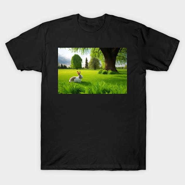 Meadow with rabbit landscape T-Shirt by SmartPics